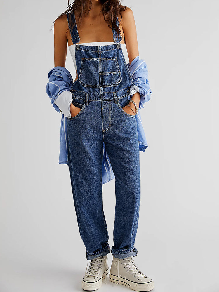 Amber - Infinity Love - Dark blue denim dungarees with Molo's embroidered  clover and the word 'love' - Molo